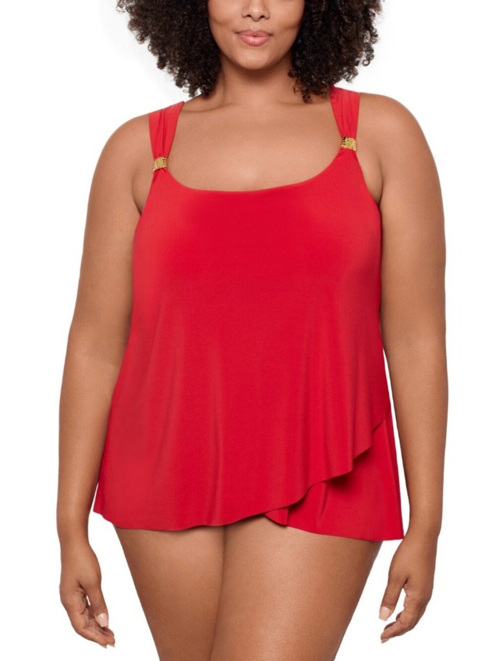 Miraclesuit Plus Razzle Dazzle Asymmetrical-Drape Tankini Top Cayenne Red  20W